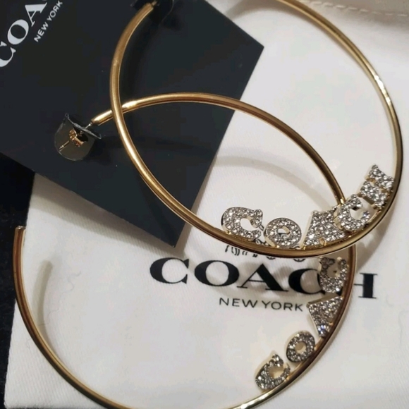 Coach Medium Gold Hoop Earrings with Crystal Accent/NWT - Picture 5 of 7